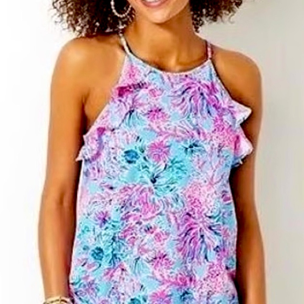 Lilly Pulitzer Billie Tank Top In Celestial Blue Seek and Sea